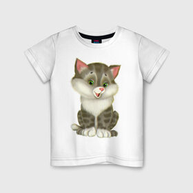 Детская футболка хлопок с принтом Волчонок в Курске, 100% хлопок | круглый вырез горловины, полуприлегающий силуэт, длина до линии бедер | кот | кошка