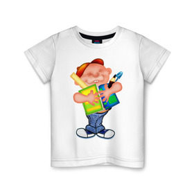 Детская футболка хлопок с принтом Мальчик-ученик в Курске, 100% хлопок | круглый вырез горловины, полуприлегающий силуэт, длина до линии бедер | мальчик | учебники | ученик | школьник