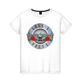 Женская футболка хлопок с принтом Guns`n`Roses в Курске, 100% хлопок | прямой крой, круглый вырез горловины, длина до линии бедер, слегка спущенное плечо | guns | gunsnroses | metall | rock | roses | метал | металл | рок
