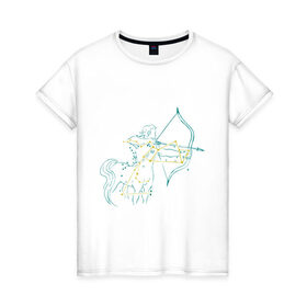 Женская футболка хлопок с принтом Стрелец-Зодиак в Курске, 100% хлопок | прямой крой, круглый вырез горловины, длина до линии бедер, слегка спущенное плечо | 