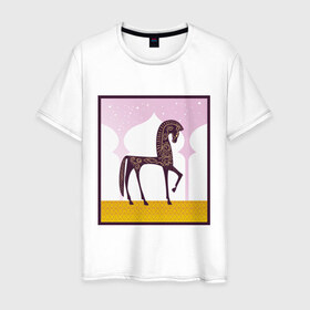 Мужская футболка хлопок с принтом Лошадь в Курске, 100% хлопок | прямой крой, круглый вырез горловины, длина до линии бедер, слегка спущенное плечо. | Тематика изображения на принте: 