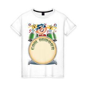 Женская футболка хлопок с принтом Cool Drummer в Курске, 100% хлопок | прямой крой, круглый вырез горловины, длина до линии бедер, слегка спущенное плечо | барабанщик | музыка | музыкант | ударник