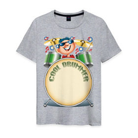 Мужская футболка хлопок с принтом Cool Drummer в Курске, 100% хлопок | прямой крой, круглый вырез горловины, длина до линии бедер, слегка спущенное плечо. | барабанщик | музыка | музыкант | ударник