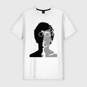 Мужская футболка премиум с принтом Джон Леннон в Курске, 92% хлопок, 8% лайкра | приталенный силуэт, круглый вырез ворота, длина до линии бедра, короткий рукав | 