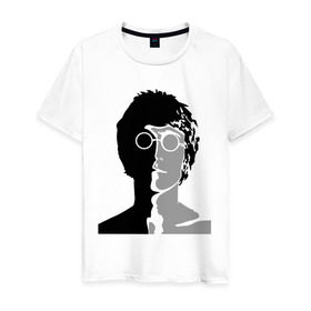 Мужская футболка хлопок с принтом Джон Леннон в Курске, 100% хлопок | прямой крой, круглый вырез горловины, длина до линии бедер, слегка спущенное плечо. | 