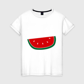 Женская футболка хлопок с принтом Watermelon в Курске, 100% хлопок | прямой крой, круглый вырез горловины, длина до линии бедер, слегка спущенное плечо | Тематика изображения на принте: watermelon | арбуз | долька арбуза | фрукт | ягода