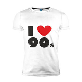 Мужская футболка премиум с принтом Люблю 90-ые в Курске, 92% хлопок, 8% лайкра | приталенный силуэт, круглый вырез ворота, длина до линии бедра, короткий рукав | 90s | 90е | музыка | ретро | слушать | старые песни | стиль | я люблю