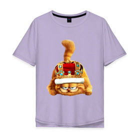 Мужская футболка хлопок Oversize с принтом Гарфилд (2) в Курске, 100% хлопок | свободный крой, круглый ворот, “спинка” длиннее передней части | Тематика изображения на принте: гарфилд garfield | король | корона | кот | царь