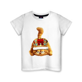 Детская футболка хлопок с принтом Гарфилд (2) в Курске, 100% хлопок | круглый вырез горловины, полуприлегающий силуэт, длина до линии бедер | Тематика изображения на принте: гарфилд garfield | король | корона | кот | царь