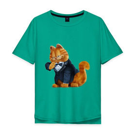 Мужская футболка хлопок Oversize с принтом Гарфилд (4) в Курске, 100% хлопок | свободный крой, круглый ворот, “спинка” длиннее передней части | garfield | гарфилд | кот гарфилд | коты | кошки | мультик | фильм