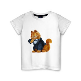 Детская футболка хлопок с принтом Гарфилд (4) в Курске, 100% хлопок | круглый вырез горловины, полуприлегающий силуэт, длина до линии бедер | Тематика изображения на принте: garfield | гарфилд | кот гарфилд | коты | кошки | мультик | фильм