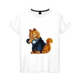 Женская футболка хлопок с принтом Гарфилд (4) в Курске, 100% хлопок | прямой крой, круглый вырез горловины, длина до линии бедер, слегка спущенное плечо | garfield | гарфилд | кот гарфилд | коты | кошки | мультик | фильм