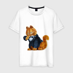 Мужская футболка хлопок с принтом Гарфилд (4) в Курске, 100% хлопок | прямой крой, круглый вырез горловины, длина до линии бедер, слегка спущенное плечо. | garfield | гарфилд | кот гарфилд | коты | кошки | мультик | фильм