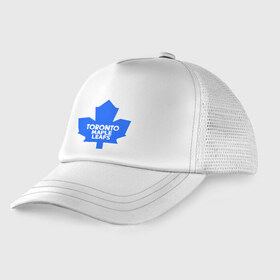 Детская кепка тракер с принтом Toronto Maple Leafs в Курске, Козырек - 100% хлопок. Кепка - 100% полиэстер, Задняя часть - сетка | универсальный размер, пластиковая застёжка | Тематика изображения на принте: toronto maple leafs | канада | канадская лига | канадцы | лига | торонто мепл ливс | хокей | хоккей