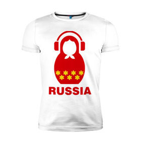 Мужская футболка премиум с принтом Russia dj в Курске, 92% хлопок, 8% лайкра | приталенный силуэт, круглый вырез ворота, длина до линии бедра, короткий рукав | диджей | матрешка | наушники | россия