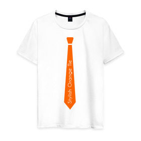 Мужская футболка хлопок с принтом Стильный оранжевый галстук в Курске, 100% хлопок | прямой крой, круглый вырез горловины, длина до линии бедер, слегка спущенное плечо. | гастук | оранжевый | стиль | стильный