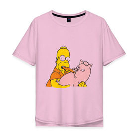 Мужская футболка хлопок Oversize с принтом Гомер и свинья в Курске, 100% хлопок | свободный крой, круглый ворот, “спинка” длиннее передней части | гомер