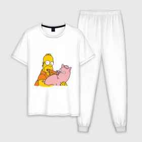 Мужская пижама хлопок с принтом Гомер и свинья в Курске, 100% хлопок | брюки и футболка прямого кроя, без карманов, на брюках мягкая резинка на поясе и по низу штанин
 | гомер