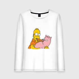 Женский лонгслив хлопок с принтом Гомер и свинья в Курске, 100% хлопок |  | Тематика изображения на принте: гомер