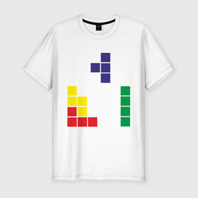 Мужская футболка премиум с принтом Тетрис в Курске, 92% хлопок, 8% лайкра | приталенный силуэт, круглый вырез ворота, длина до линии бедра, короткий рукав | tetris | игра | конструктор | фигурки