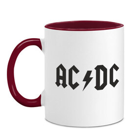 Кружка двухцветная с принтом AC DC в Курске, керамика | объем — 330 мл, диаметр — 80 мм. Цветная ручка и кайма сверху, в некоторых цветах — вся внутренняя часть | ac dc | acdc | acds | acdsee | asds | heavy metal | metal | rock | trash metal | квартет | метал | металл | рок | рок группа | рок группы | трэш метал | хеви метал | эйсидиси