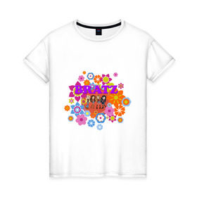 Женская футболка хлопок с принтом Bratz in flowers в Курске, 100% хлопок | прямой крой, круглый вырез горловины, длина до линии бедер, слегка спущенное плечо | bratz | братц