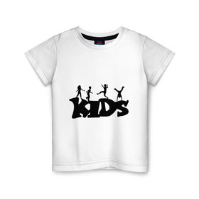 Детская футболка хлопок с принтом Kids в Курске, 100% хлопок | круглый вырез горловины, полуприлегающий силуэт, длина до линии бедер | 