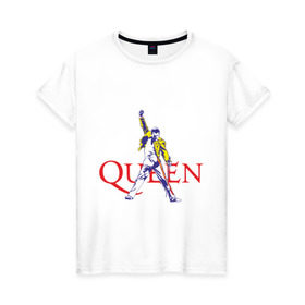 Женская футболка хлопок с принтом Queen(2) в Курске, 100% хлопок | прямой крой, круглый вырез горловины, длина до линии бедер, слегка спущенное плечо | rock | классический рок | куин | меркури | меркьюри | рок | фредди | фреди
