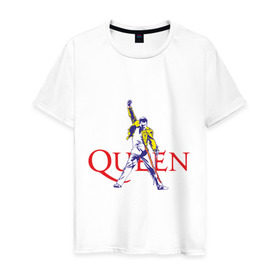 Мужская футболка хлопок с принтом Queen(2) в Курске, 100% хлопок | прямой крой, круглый вырез горловины, длина до линии бедер, слегка спущенное плечо. | rock | классический рок | куин | меркури | меркьюри | рок | фредди | фреди
