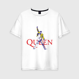 Женская футболка хлопок Oversize с принтом Queen(2) в Курске, 100% хлопок | свободный крой, круглый ворот, спущенный рукав, длина до линии бедер
 | rock | классический рок | куин | меркури | меркьюри | рок | фредди | фреди