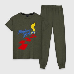 Женская пижама хлопок с принтом Michael Jackson (11) в Курске, 100% хлопок | брюки и футболка прямого кроя, без карманов, на брюках мягкая резинка на поясе и по низу штанин | Тематика изображения на принте: майкл джексон