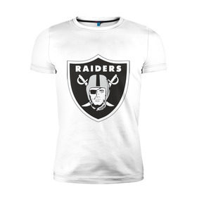 Мужская футболка премиум с принтом Raiders в Курске, 92% хлопок, 8% лайкра | приталенный силуэт, круглый вырез ворота, длина до линии бедра, короткий рукав | Тематика изображения на принте: raiders | значок | пираты | рейдеры | эмблема