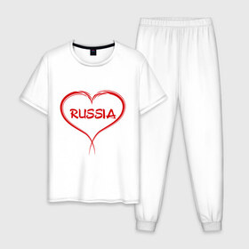 Мужская пижама хлопок с принтом Люблю Россию! в Курске, 100% хлопок | брюки и футболка прямого кроя, без карманов, на брюках мягкая резинка на поясе и по низу штанин
 | russia | россия | русский | че2012 | я люблю россию | я русский