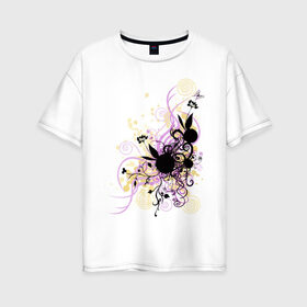 Женская футболка хлопок Oversize с принтом 2 rabbit in flowers в Курске, 100% хлопок | свободный крой, круглый ворот, спущенный рукав, длина до линии бедер
 | flowers | playboy | зайчик | плейбой | цветы