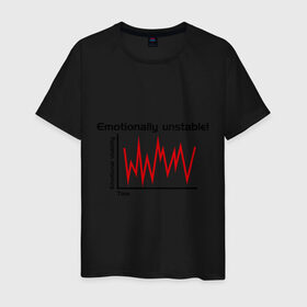Мужская футболка хлопок с принтом Emotionally Unstable! в Курске, 100% хлопок | прямой крой, круглый вырез горловины, длина до линии бедер, слегка спущенное плечо. | pulse | кардиограмма | пульс | ритм сердца | сердце