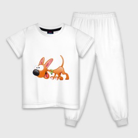 Детская пижама хлопок с принтом Cartoon dog (2) в Курске, 100% хлопок |  брюки и футболка прямого кроя, без карманов, на брюках мягкая резинка на поясе и по низу штанин
 | мультяшный | песик | собака