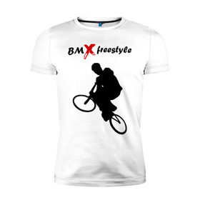 Мужская футболка премиум с принтом BMX freestyle (2) в Курске, 92% хлопок, 8% лайкра | приталенный силуэт, круглый вырез ворота, длина до линии бедра, короткий рукав | moto gp | motokross | x fighters | мото | мотокросс | х файтерс | экстрим
