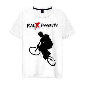 Мужская футболка хлопок с принтом BMX freestyle (2) в Курске, 100% хлопок | прямой крой, круглый вырез горловины, длина до линии бедер, слегка спущенное плечо. | moto gp | motokross | x fighters | мото | мотокросс | х файтерс | экстрим