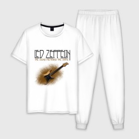 Мужская пижама хлопок с принтом Led Zeppelin (2) в Курске, 100% хлопок | брюки и футболка прямого кроя, без карманов, на брюках мягкая резинка на поясе и по низу штанин
 | heavy metal | led zepelin | metal | rock | trash metal | квартет | лед | метал | рок | рок группа | рок группы | трэш метал | хеви метал | цеппелин