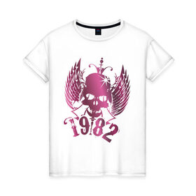 Женская футболка хлопок с принтом Черепушка (2) в Курске, 100% хлопок | прямой крой, круглый вырез горловины, длина до линии бедер, слегка спущенное плечо | 1982 | skull | череп