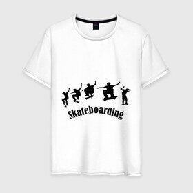 Мужская футболка хлопок с принтом Skateboarding (4) в Курске, 100% хлопок | прямой крой, круглый вырез горловины, длина до линии бедер, слегка спущенное плечо. | skate | skate boarding | борд | сейтбординг | скейт | скейтборд | скейтбордист | скейтер
