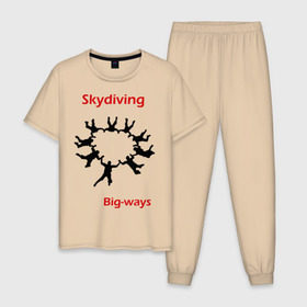 Мужская пижама хлопок с принтом Skydiving в Курске, 100% хлопок | брюки и футболка прямого кроя, без карманов, на брюках мягкая резинка на поясе и по низу штанин
 | Тематика изображения на принте: sky | skydiving | небо | парашют | парашютизм | скай | скайдайвинг