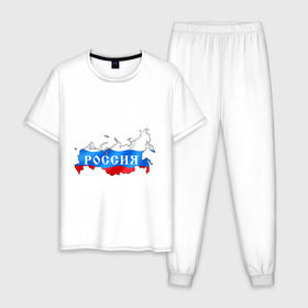 Мужская пижама хлопок с принтом Карта России в Курске, 100% хлопок | брюки и футболка прямого кроя, без карманов, на брюках мягкая резинка на поясе и по низу штанин
 | че2012 | я русский