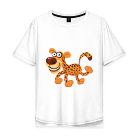 Мужская футболка хлопок Oversize с принтом Леопард smile в Курске, 100% хлопок | свободный крой, круглый ворот, “спинка” длиннее передней части | Тематика изображения на принте: leopard | животные | леопард | улыбка