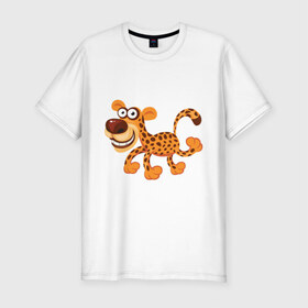 Мужская футболка премиум с принтом Леопард smile в Курске, 92% хлопок, 8% лайкра | приталенный силуэт, круглый вырез ворота, длина до линии бедра, короткий рукав | Тематика изображения на принте: leopard | животные | леопард | улыбка