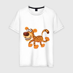 Мужская футболка хлопок с принтом Леопард smile в Курске, 100% хлопок | прямой крой, круглый вырез горловины, длина до линии бедер, слегка спущенное плечо. | Тематика изображения на принте: leopard | животные | леопард | улыбка