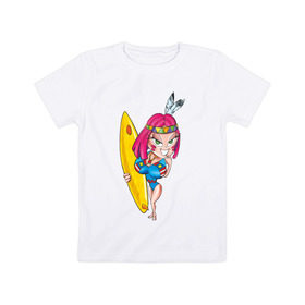 Детская футболка хлопок с принтом Surfer  Girl в Курске, 100% хлопок | круглый вырез горловины, полуприлегающий силуэт, длина до линии бедер | girl | surf | surfer | surfer girl | волна | девочка серфер | на гребне | серф | серфер | серфинг