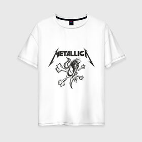 Женская футболка хлопок Oversize с принтом Metallica (8) в Курске, 100% хлопок | свободный крой, круглый ворот, спущенный рукав, длина до линии бедер
 | металлика