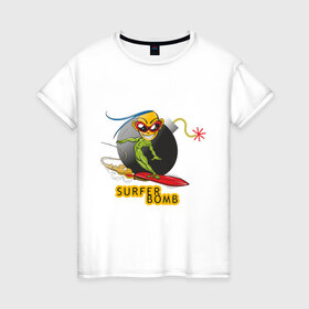 Женская футболка хлопок с принтом Surfer bomb в Курске, 100% хлопок | прямой крой, круглый вырез горловины, длина до линии бедер, слегка спущенное плечо | 