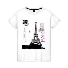 Женская футболка хлопок с принтом Paris в Курске, 100% хлопок | прямой крой, круглый вырез горловины, длина до линии бедер, слегка спущенное плечо | france | paris | париж | парижанка | франция | французский | эйфелева башня